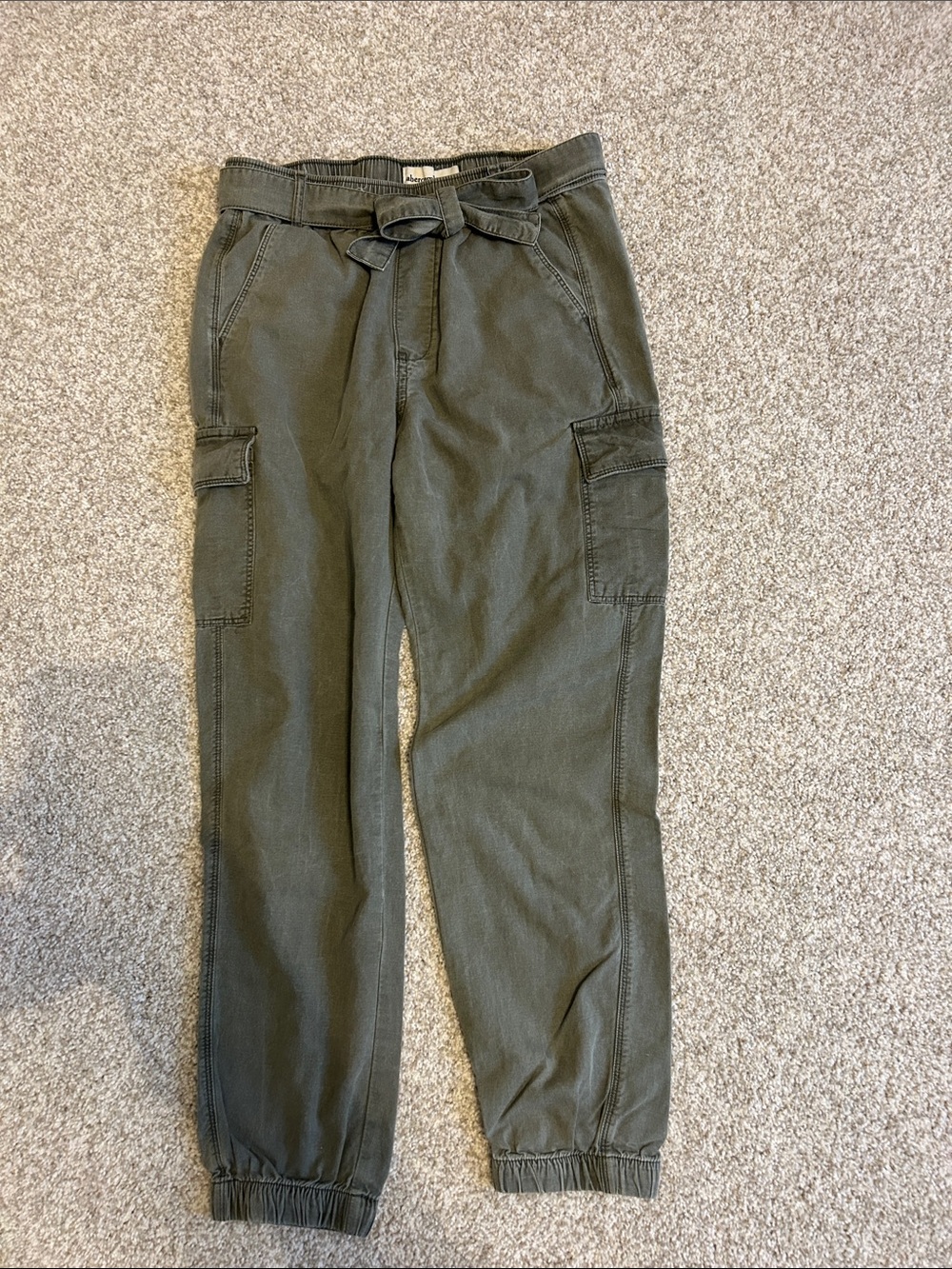 abercrombie kids Olive Green Cargo Joggers with Tie Waist